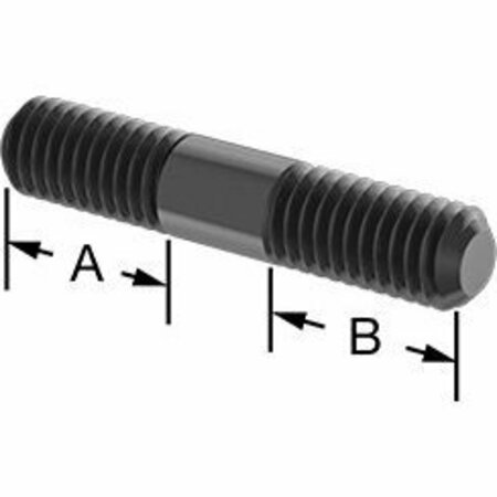 BSC PREFERRED Black-Oxide Steel Threaded on Both Ends Stud 3/8-16 Thread Size 2 Long 3/4 Long Threads 90281A632